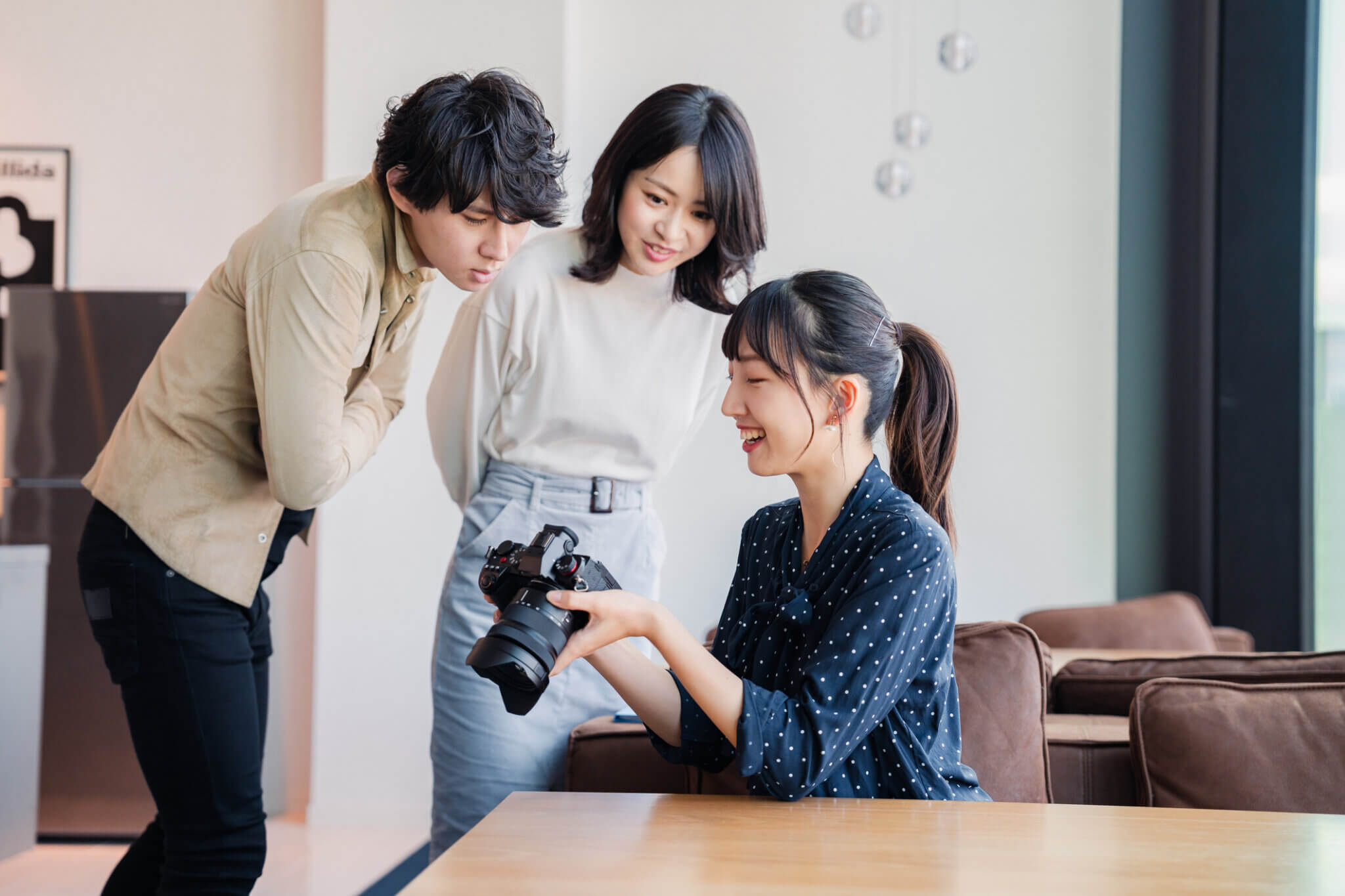 Young woman talking with camera